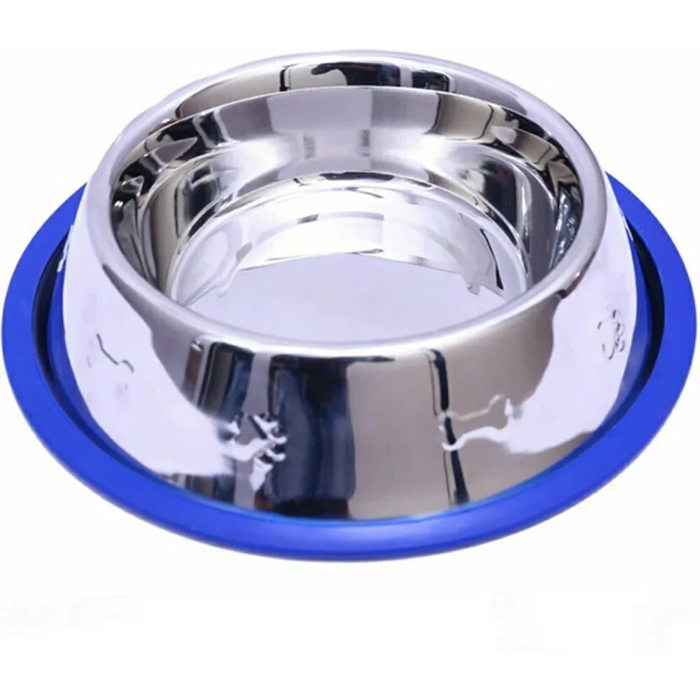 New Set of 2 Stainless Steel Dog Bowls with Non-Skid Silicone Base 32oz